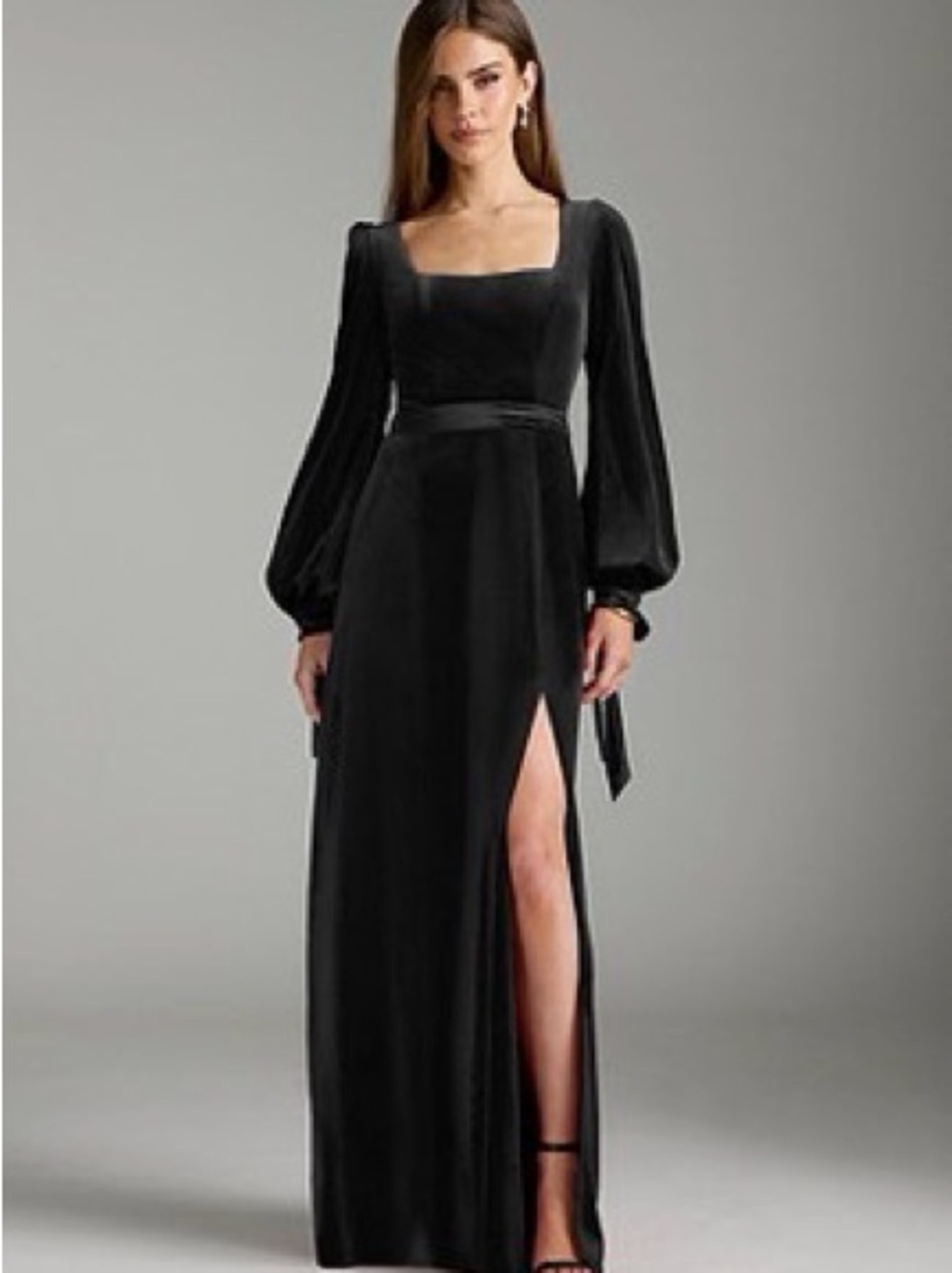 Azazie Black Square-Neck Maxi Dress with Bishop Sleeves